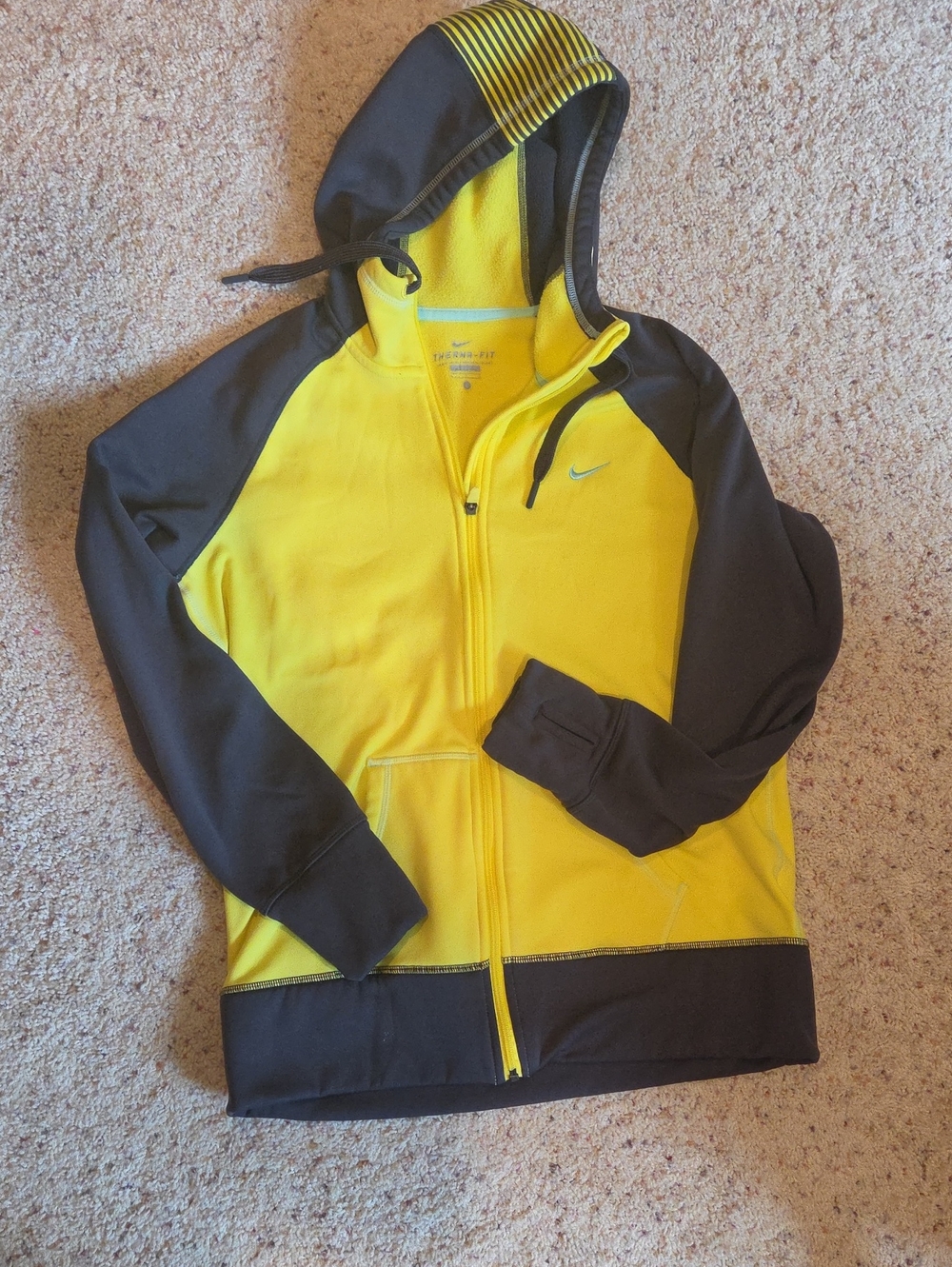 Nike Yellow and Black Hooded Full-Zip Sweatshirt